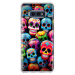 Samsung Galaxy S10e Halloween Spooky Colorful Day of the Dead Skulls Hybrid Protective Phone Case Cover