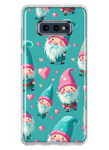 Samsung Galaxy S10e Turquoise Pink Hearts Gnomes Hybrid Protective Phone Case Cover