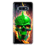 Samsung Galaxy S10e Green Flaming Skull Burning Fire Double Layer Phone Case Cover
