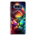 Samsung Galaxy S10e Neon Rainbow Galaxy Cat Hybrid Protective Phone Case Cover