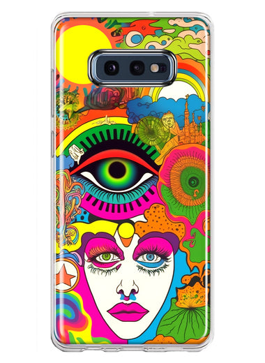Samsung Galaxy S10e Neon Rainbow Psychedelic Trippy Hippie DaydreamHybrid Protective Phone Case Cover