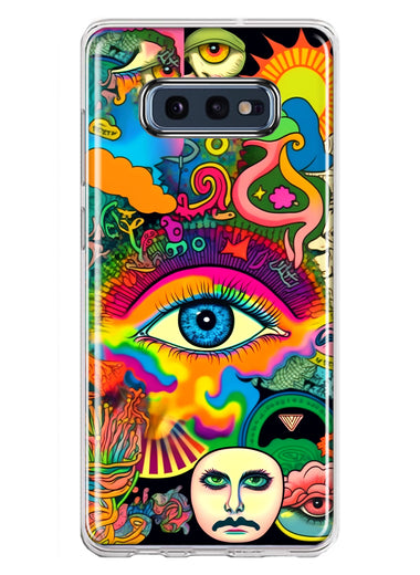 Samsung Galaxy S10e Neon Rainbow Psychedelic Trippy Hippie Multiple Eyes Hybrid Protective Phone Case Cover