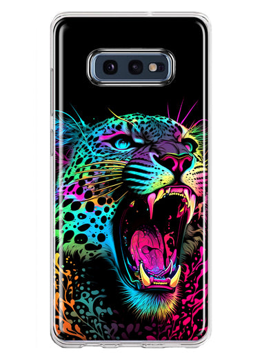 Samsung Galaxy S10e Neon Rainbow Glow Colorful Leopard Hybrid Protective Phone Case Cover