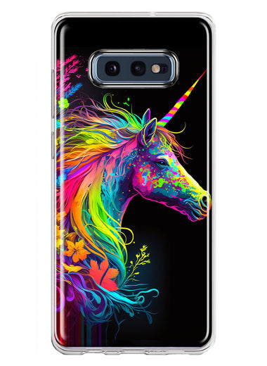 Samsung Galaxy S10e Neon Rainbow Glow Unicorn Floral Hybrid Protective Phone Case Cover
