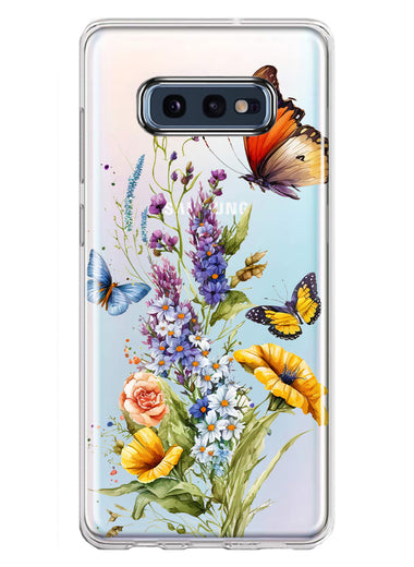 Samsung Galaxy S10e Yellow Purple Spring Flowers Butterflies Floral Hybrid Protective Phone Case Cover