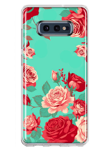 Samsung Galaxy S10e Turquoise Teal Vintage Pastel Pink Red Roses Double Layer Phone Case Cover