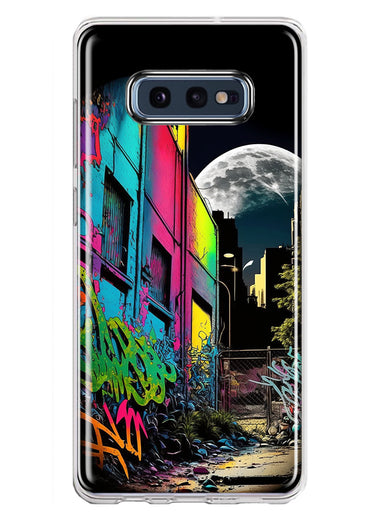 Samsung Galaxy S10e Urban City Full Moon Graffiti Painting Art Hybrid Protective Phone Case Cover