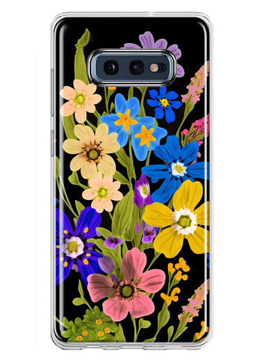 Samsung Galaxy S10e Blue Yellow Vintage Spring Wild Flowers Floral Hybrid Protective Phone Case Cover