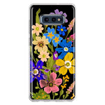 Samsung Galaxy S10e Blue Yellow Vintage Spring Wild Flowers Floral Hybrid Protective Phone Case Cover