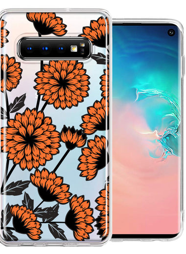 Samsung Galaxy S10 Orange Chrysanthemum Flowers Design Double Layer Phone Case Cover
