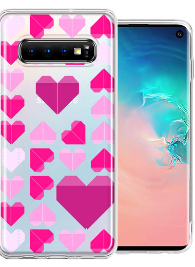Samsung Galaxy S10 Plus Pink Purple Origami Valentine's Day Polkadot Hearts Design Double Layer Phone Case Cover