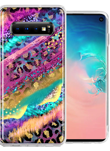 Samsung Galaxy S10 Leopard Paint Colorful Beautiful Abstract Milkyway Double Layer Phone Case Cover