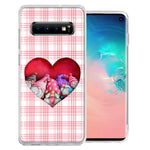 Samsung Galaxy S10 Valentine's Day Garden Gnomes Heart Love Pink Plaid Double Layer Phone Case Cover