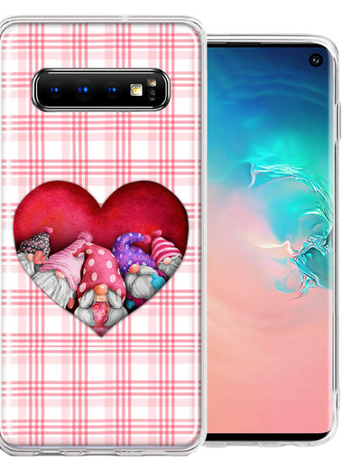Samsung Galaxy S10 Plus Valentine's Day Garden Gnomes Heart Love Pink Plaid Double Layer Phone Case Cover