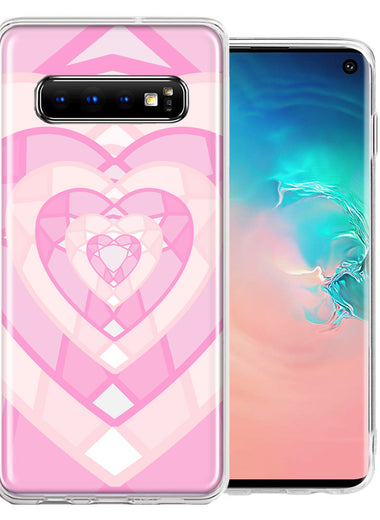 Samsung Galaxy S10 Pink Gem Hearts Design Double Layer Phone Case Cover