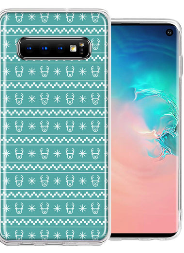 Samsung Galaxy S10 Plus Teal Christmas Reindeer Pattern Design Double Layer Phone Case Cover