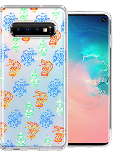 Samsung Galaxy S10 Snakes Skulls Roses Design Double Layer Phone Case Cover