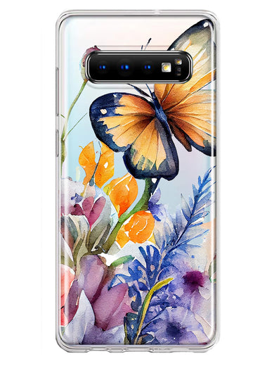 Samsung Galaxy S10 Spring Summer Flowers Butterfly Purple Blue Lilac Floral Hybrid Protective Phone Case Cover