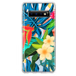Samsung Galaxy S10 Blue Monstera Pothos Tropical Floral Summer Flowers Hybrid Protective Phone Case Cover