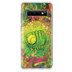 Samsung Galaxy S10 Love Softball Girls Glove Green Tie Dye Swirl Paint Hybrid Protective Phone Case Cover