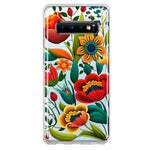 Samsung Galaxy S10 Colorful Red Orange Folk Style Floral Vibrant Spring Flowers Hybrid Protective Phone Case Cover