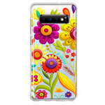 Samsung Galaxy S10 Colorful Yellow Pink Folk Style Floral Vibrant Spring Flowers Hybrid Protective Phone Case Cover
