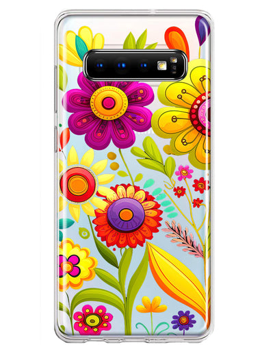 Samsung Galaxy S10 Plus Colorful Yellow Pink Folk Style Floral Vibrant Spring Flowers Hybrid Protective Phone Case Cover