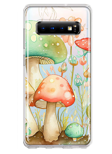 Samsung Galaxy S10 Fairytale Watercolor Mushrooms Pastel Spring Flowers Floral Hybrid Protective Phone Case Cover