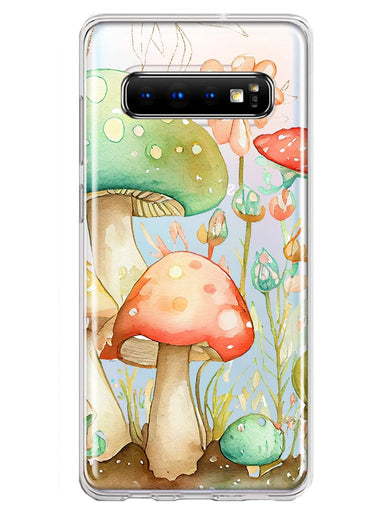 Samsung Galaxy S10 Plus Fairytale Watercolor Mushrooms Pastel Spring Flowers Floral Hybrid Protective Phone Case Cover