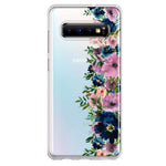Samsung Galaxy S10 Navy Blue Summer Watercolor Floral Classic Purple Flowers Hybrid Protective Phone Case Cover