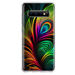 Samsung Galaxy S10 Neon Rainbow Glow Peacock Feather Hybrid Protective Phone Case Cover