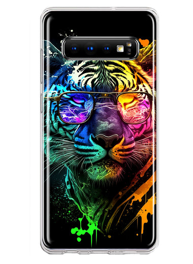 Samsung Galaxy S10 Neon Rainbow Swag Tiger Hybrid Protective Phone Case Cover