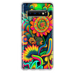 Samsung Galaxy S10 Neon Rainbow Psychedelic Indie Hippie Sunflowers Hybrid Protective Phone Case Cover