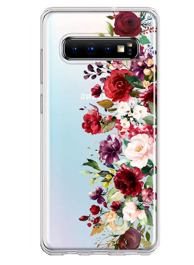 Samsung Galaxy S10 Plus Red Summer Watercolor Floral Bouquets Ruby Flowers Hybrid Protective Phone Case Cover