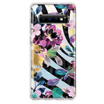 Samsung Galaxy S10 Zebra Stripes Tropical Flowers Purple Blue Summer Vibes Hybrid Protective Phone Case Cover