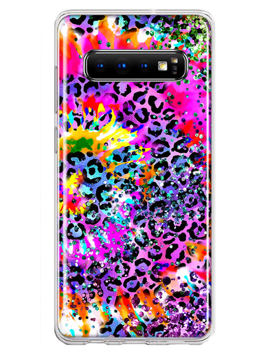 Samsung Galaxy S10 Vibrant Pink Purple Tie Dye Summer Leopard Swirl Rainbow Hybrid Protective Phone Case Cover