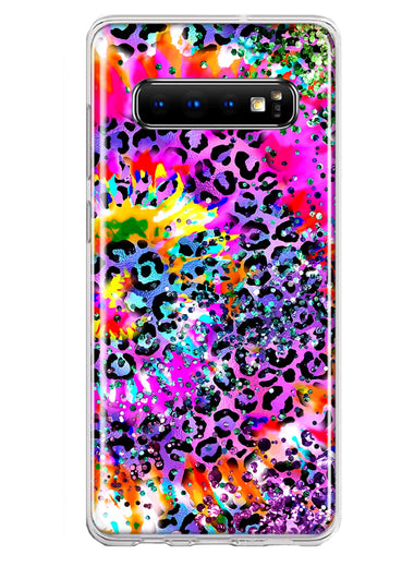 Samsung Galaxy S10 Plus Vibrant Pink Purple Tie Dye Summer Leopard Swirl Rainbow Hybrid Protective Phone Case Cover