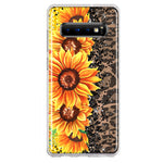 Samsung Galaxy S10 Yellow Summer Sunflowers Brown Leopard Honeycomb Hybrid Protective Phone Case Cover