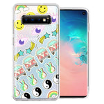 Samsung Galaxy S10 Plus 70's Yin Yang Hippie Happy Peace Stars Design Double Layer Phone Case Cover
