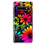 Samsung Galaxy S10 Neon Rainbow Glow Colorful Abstract Flowers Floral Hybrid Protective Phone Case Cover