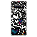 Samsung Galaxy S10 Black White Hearts Love Graffiti Hybrid Protective Phone Case Cover