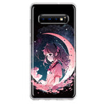 Samsung Galaxy S10 Plus Kawaii Manga Pink Cherry Blossom Dreaming Moon Girl Hybrid Protective Phone Case Cover