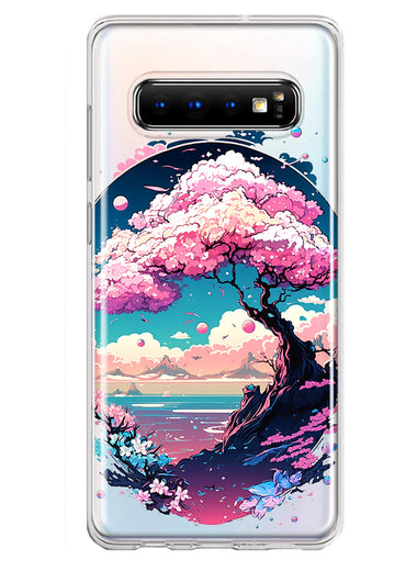 Samsung Galaxy S10 Plus Kawaii Manga Pink Cherry Blossom Japanese Sky Floral Ocean Hybrid Protective Phone Case Cover