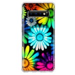 Samsung Galaxy S10 Plus Neon Rainbow Daisy Glow Colorful Daisies Baby Blue Pink Yellow White Double Layer Phone Case Cover