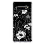 Samsung Galaxy S10 Plus Line Drawing Art White Floral Flowers Hybrid Protective Phone Case Cover