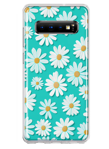 Samsung Galaxy S10 Plus Turquoise Teal White Daisies Cute Daisy Polka Dots Double Layer Phone Case Cover