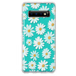 Samsung Galaxy S10 Plus Turquoise Teal White Daisies Cute Daisy Polka Dots Double Layer Phone Case Cover
