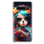 Samsung Galaxy S10 Plus Halloween Spooky Colorful Day of the Dead Skull Girl Hybrid Protective Phone Case Cover
