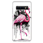 Samsung Galaxy S10 Plus Pink Flamingo Painting Graffiti Hybrid Protective Phone Case Cover