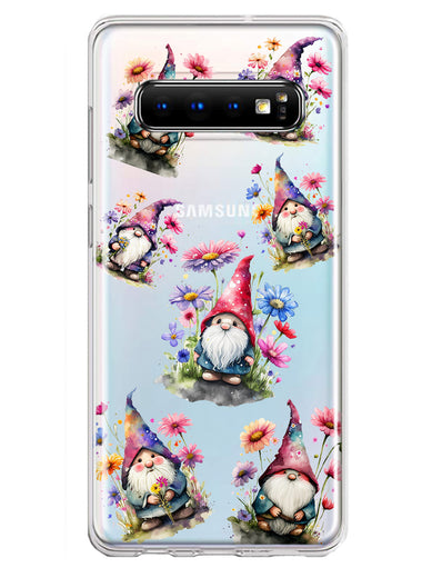 Samsung Galaxy S10 Plus Cute Pink Purple Cosmos Flowers Gnomes Spring Floral Double Layer Phone Case Cover